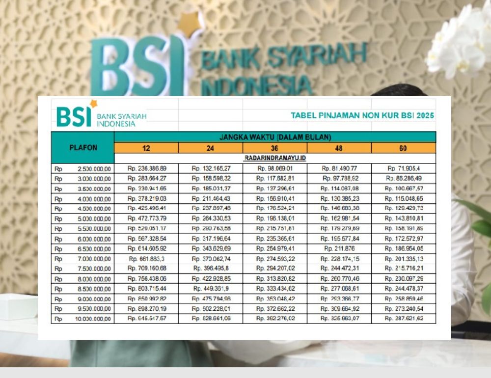 Update Tabel Pinjaman BSI Non KUR 2025, Maksimal Plafon 200 Juta, Berapa Cicilan Terendah?