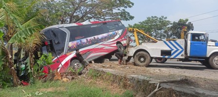 Kecelakaan Bus Seruduk Motor di Pantura Widasari, 1 Tewas