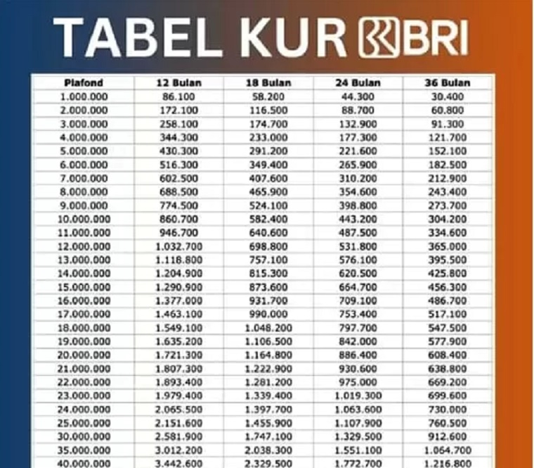 Rincian Lengkap Tabel Pinjaman KUR BRI 100 Juta, Berikut Cicilan Serta Bunga Sesuai Tenor Pinjam