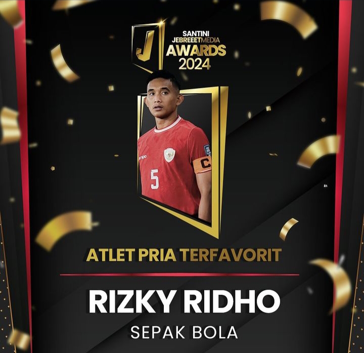 Keren! Rizky Ridho Raih Penghargaan Atlet Pria Terfavorit di Santini Jebreet Media Awards