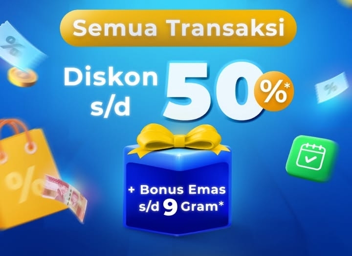 Cuma di DANA Diskon Besar 50 Persen danBonus Emas 9 Gram! Semua Transaksi ada Potongan Harga Let's Go 