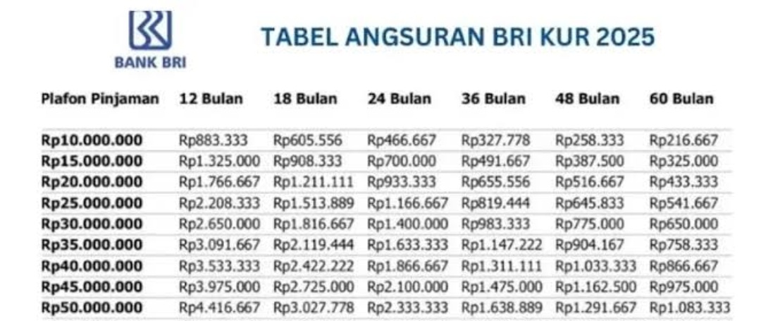 Tidak Perlu Agunan Tambahan, Ini Tabel Angsuran KUR BRI 2025 Pinjaman 30 Juta, Cicilannya Berapa?