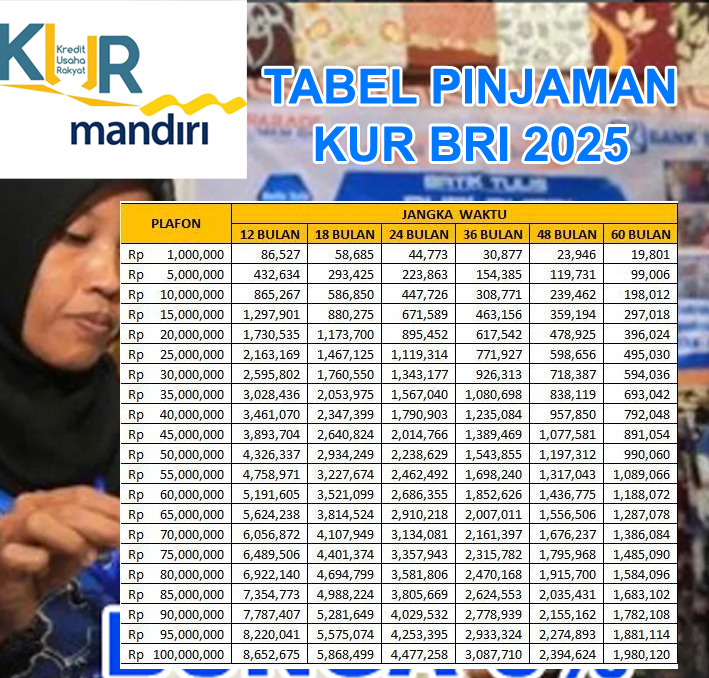 Tabel Angsuran KUR BRI 2025 Plafon hingga Rp500 Juta, Bisa Tanpa Jaminan, Cek Syarat UMKM Dapat Modal Instan!