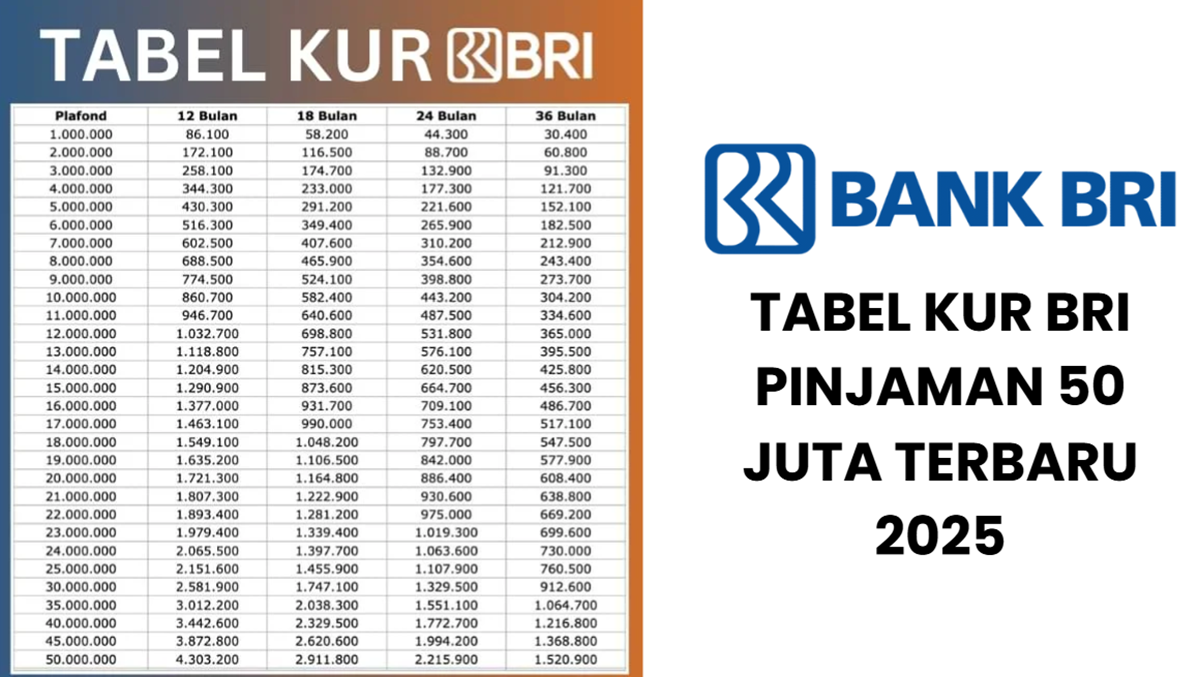 Tabel Angsuran KUR BRI 50 Juta untuk UMKM, Cicilan Mulai 20 Ribu Tiap Bulan