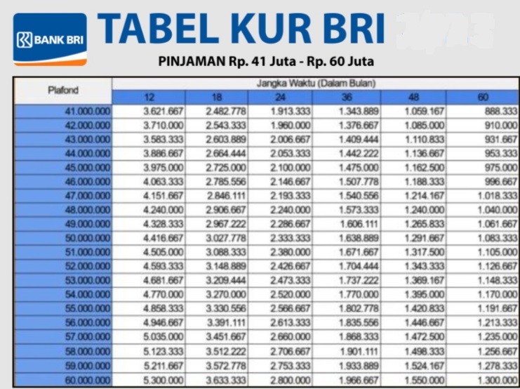 Angsuran KUR BRI 2025 dengan Plafon Pinjaman 60 Juta, Ini Cicilan dan Bunga Rendah yang Bisa Diajukan