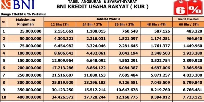 WOW Limit Pinjaman KUR BNI 2025 Tembus Rp500 Juta Cek Tabel Angsuran dan Cara Cepat Cairnya!