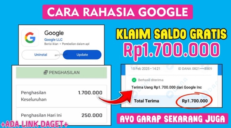 Uang 1.700.000 Rupiah Langsung Masuk ke Dompet Digital, Begini Cara Dapatkan Saldo Dana Gratis dari Google