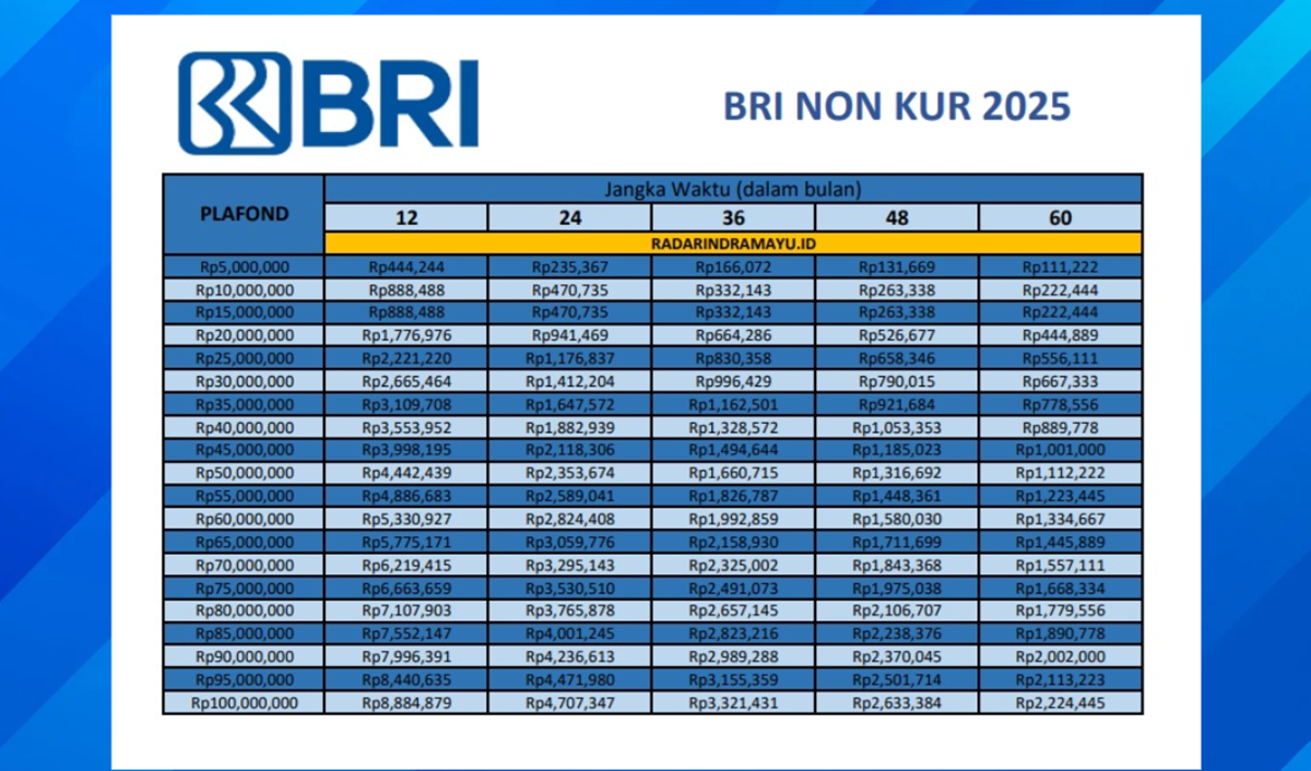 Tabel Angsuran Pinjaman Non-KUR BRI 100 Juta 2025 Terbaru, Simak Cara Daftarny Disini