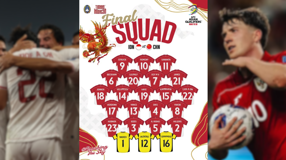 Resmi! Ini Dia Line Up Final Squad Timnas Indonesia vs China Kualifikasi Piala Dunia 2026 Zona Asia Malam Ini