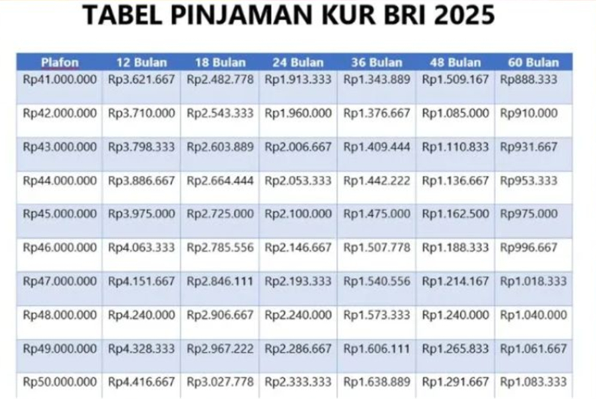 Pinjam Rp25 Juta di BRI, Cicilan Cuma Rp800 Ribuan! Cek Tabel Angsurannya di Pinjaman KUR BRI Terbaru