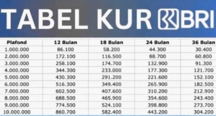 Tabel Pinjaman KUR BRI Agustus 2025: Plafon, Bunga, dan Syarat Pengajuan