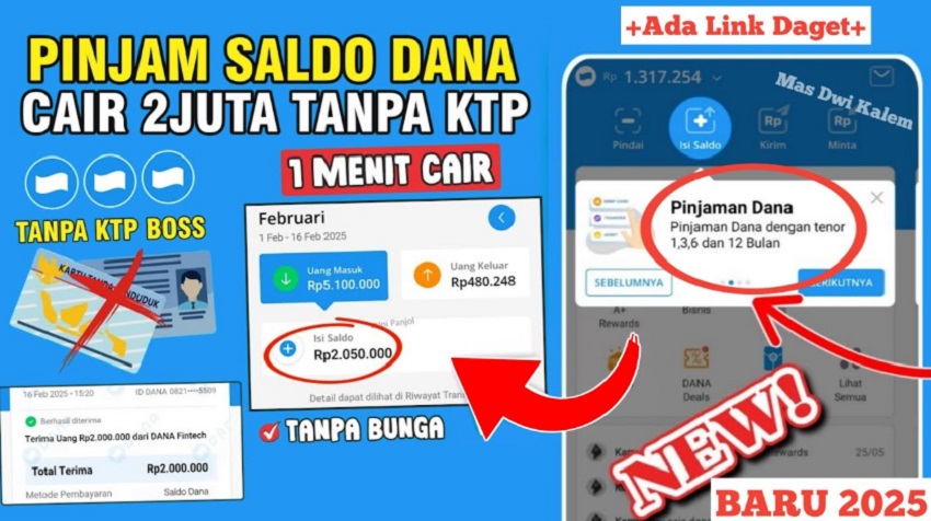 1 Menit Langsung Cair! Cara Pinjam Saldo DANA 2 Juta Rupiah Tanpa KTP Mudah dan Cepat