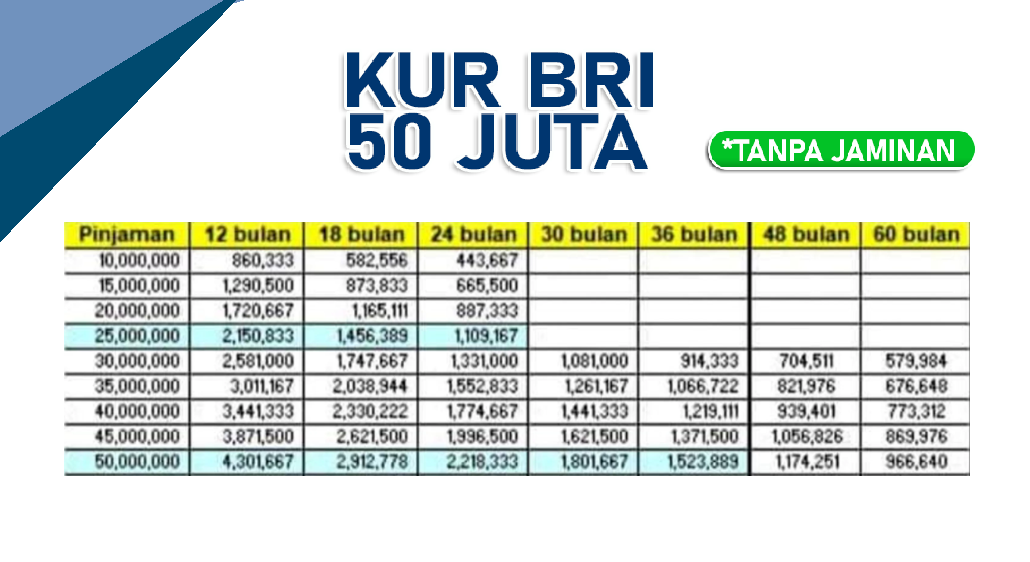 Solusi Modal Usaha Tanpa Jaminan, Berikut Rincian Tabel Pinjaman KUR BRI 2025 Untuk Modal Hingga 50 Juta