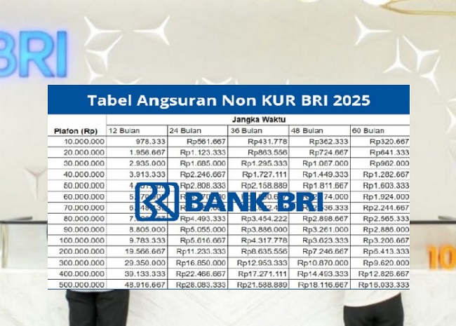 Tabel Pinjaman Non KUR BRI 2025, Dapatkan Cicilan Mulai dari 146 Ribu dengan Tenor Hingga 5 Tahun
