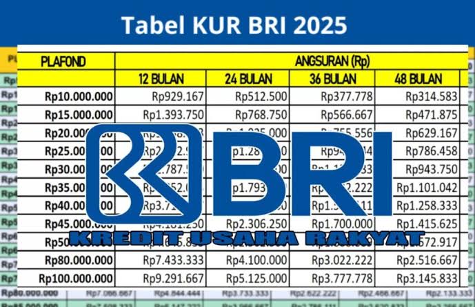 Update Tabel KUR BRI 2025: Cicilan Ringan Mulai Rp160 Ribuan per Bulan!