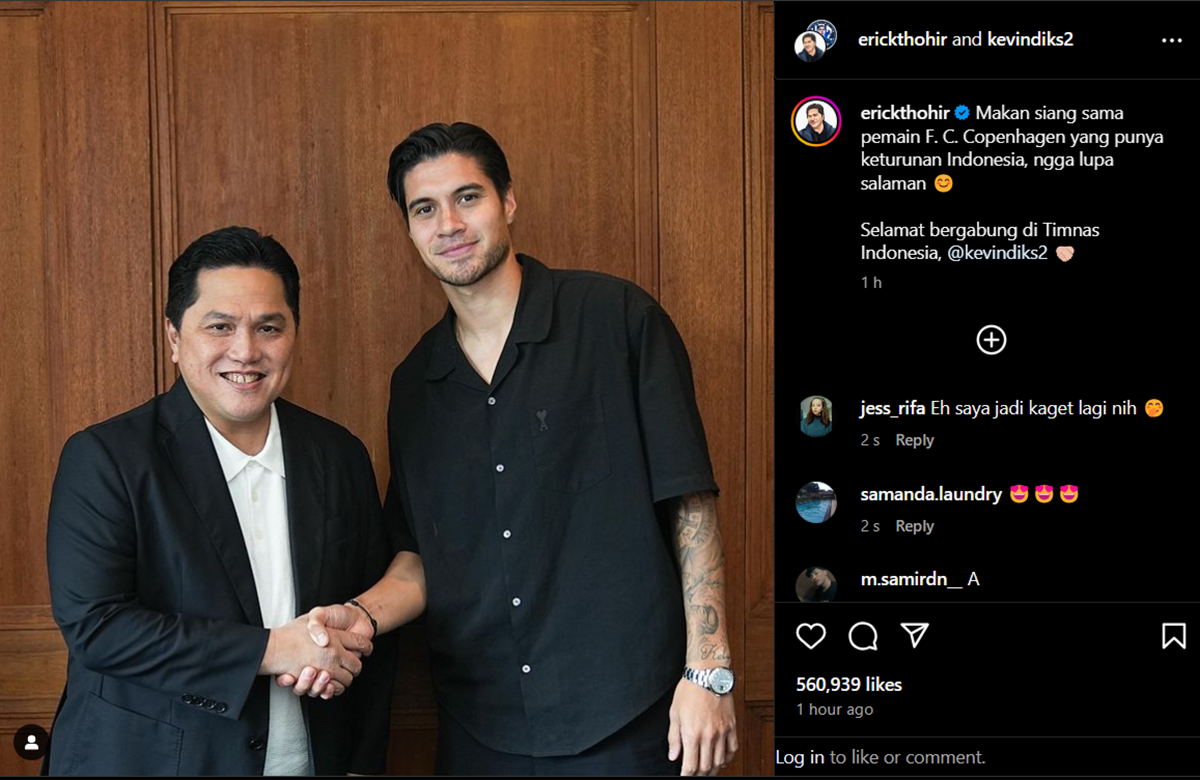 WOW! Ketua PSSI Erick Thohir Posting Foto Sedang Salaman dengan Kevin Diks! Resmi Dinaturalisasi?