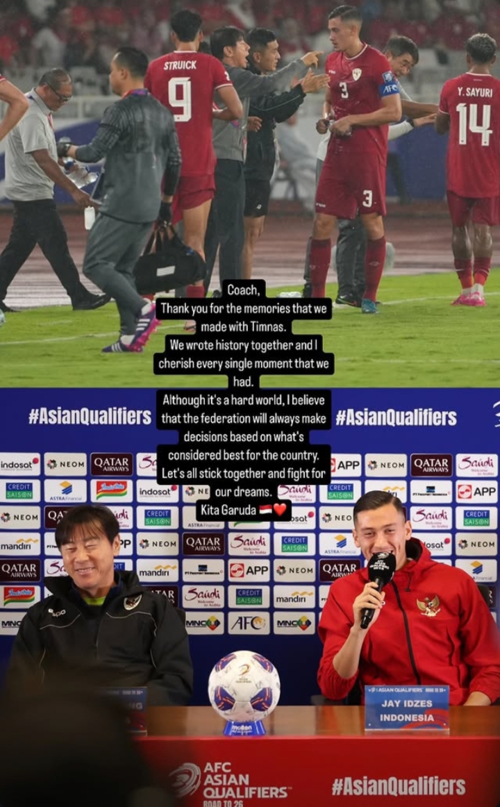 Bikin Haru! Jay Idzes Tulis Pesan Perpisahan untuk Shin Tae-yong Usai Dipecat Jadi Pelatih Timnas Indonesia