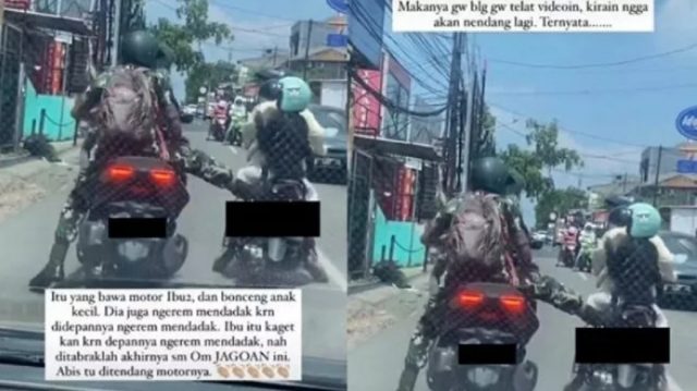 TERLALU! Diduga Oknum Anggota TNI Tendang Motor Ibu-Anak Hingga Viral Dimedsos