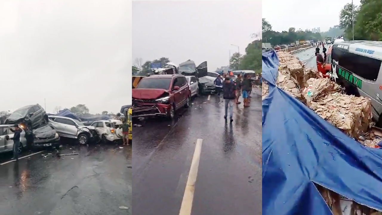 BREAKING NEWS: Kecelakaan di Km 92 Tol Cipularang, Tabrakan Beruntun, Mobil Bertumpuk