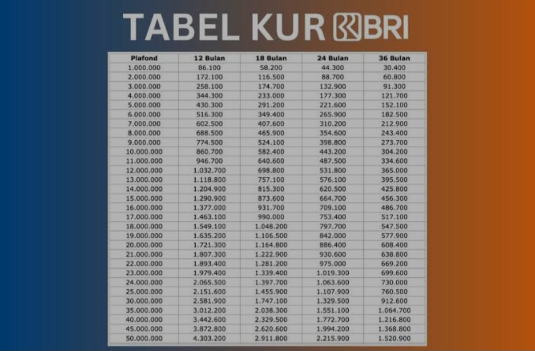 Update Terbaru! Tabel Pinjamann KUR BRI 2025 Plafon Hingga Rp100 Juta! Lengkap Dengan Syarat dan Cara Pengajua