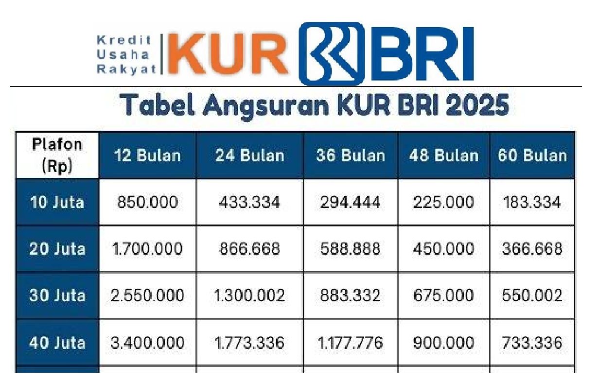 Bunga Cuma 3 Persen, Ini Tabel Angsuran Dana Pinjaman KUR BRI 2025 Rp20 Juta! Cicil Mulai Berapa?