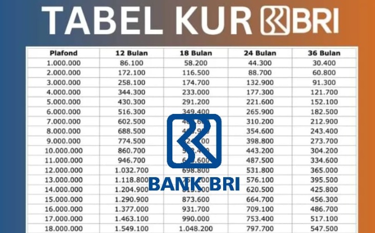 Tabel Rincian Angsuran KUR BRI Plafon Pinjaman 10 Juta s/d 25 Juta, Dapatkan Bunga Hanya 3 Persen Spesial Mei