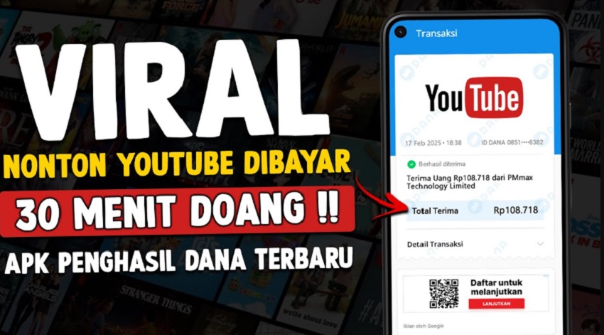 Tonton Video Youtube 30 Menit Dibayar 100 Ribu Rupiah Saldo DANA Setiap Harinya! Aplikasi Penghasil Uang 2025