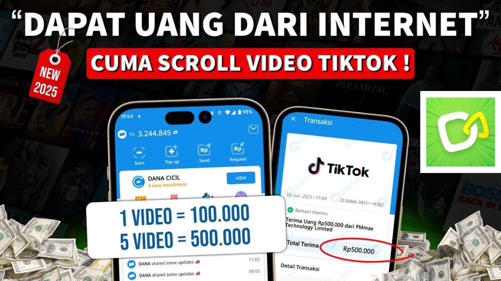 Scroll Video Serasa TikTok Dibayar Rp500 Ribu Langsung Cair ke DANA dari Aplikasi Penghasil Uang 2025