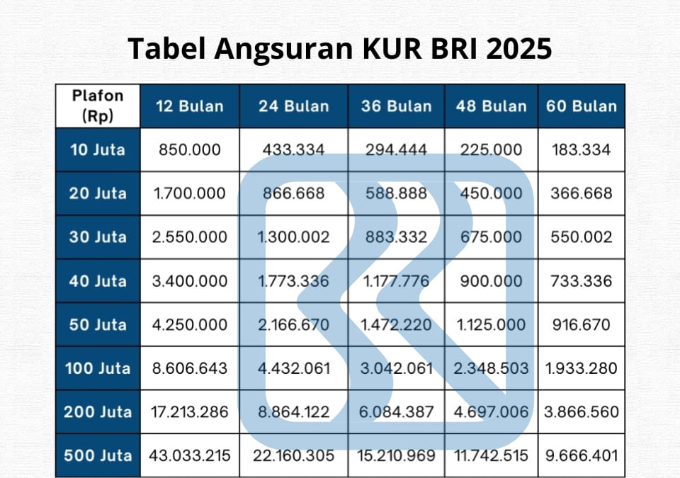 Update Tabel KUR BRI 2025! Pinjaman 100 Juta Tenor 5 Tahun, Cicilan Mulai dari Rp2 Jutaan