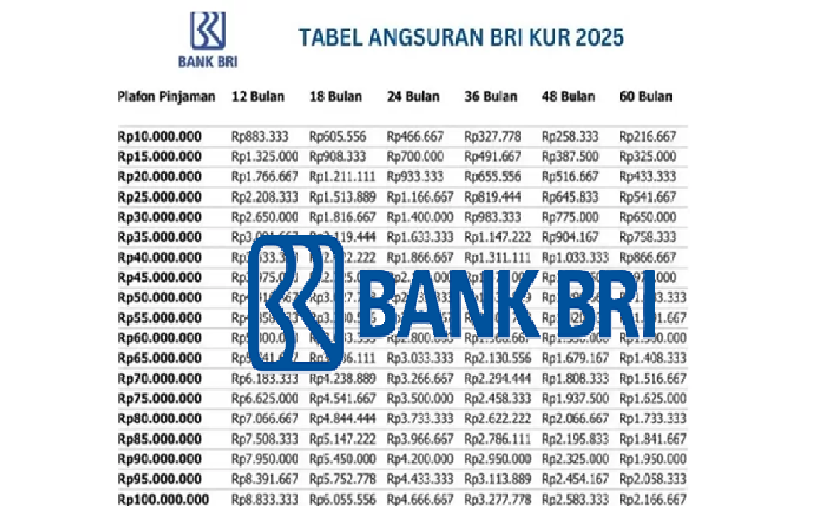 Ini Skema Lengkap Cicilan KUR BRI 2025 Plafon Pinjaman Rp100 Juta, Bunganya Ringan Kamu Wajib Coba!