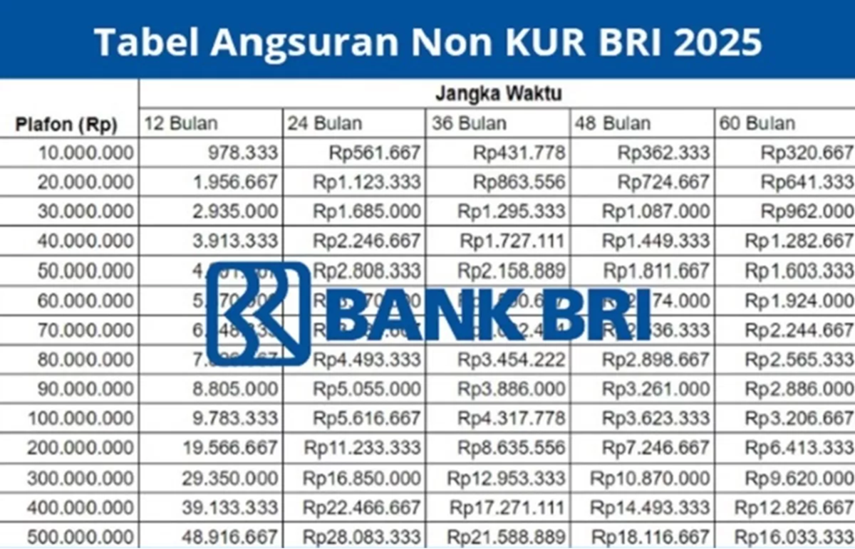 Update Tabel Cicilan Terbaru Pinjaman KUR BRI 2025: Cicilan Ringan Mulai Rp164 Ribu