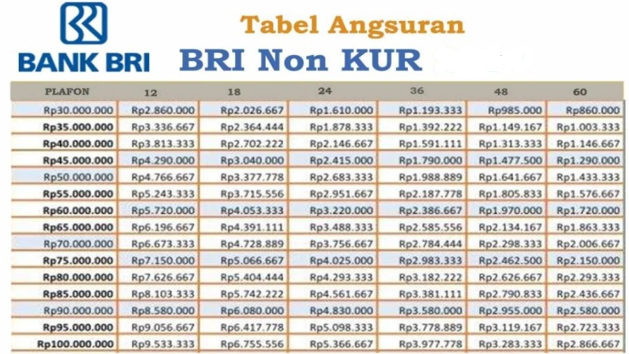 Ini Rincian Tabel Pinjaman Non KUR BRI, Plafon Pinjaman Hingga 250 Juta: Cek Cicilan Terendahnya Disini