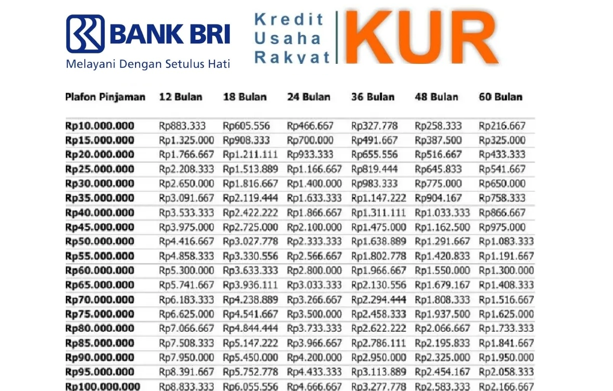 Tabel KUR BRI Pinjaman 100 Juta Bisa Dicicil 327 Ribu Perbulan, Berikut Syarat dan Cara Pengajuannya di 2025