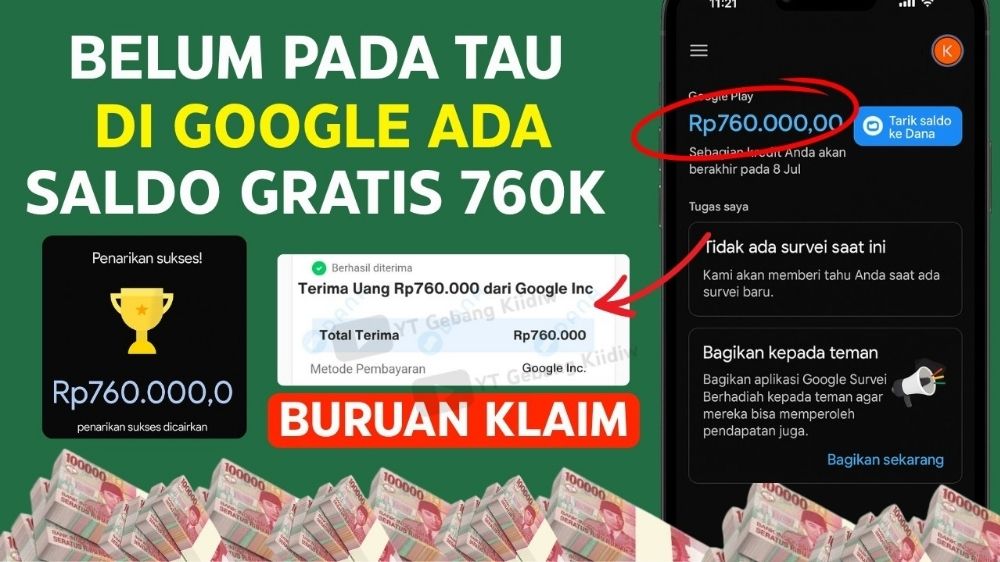 Rp100–Rp760 Ribu Saldo Dana Gratis dari Google, Bisa Didapat Hanya Pakai WhatsApp Tanpa Ajak Teman 