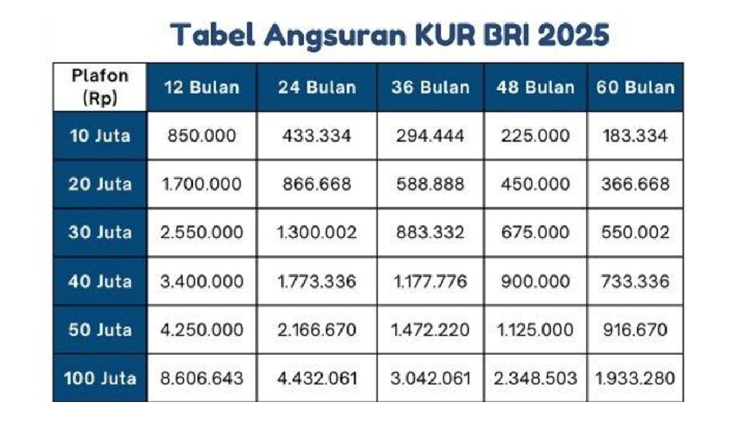 Tobat Pinjol, Ini Detail Pinjaman Tabel KUR BRI 100 Juta Lengkap dengan Persyaratannya
