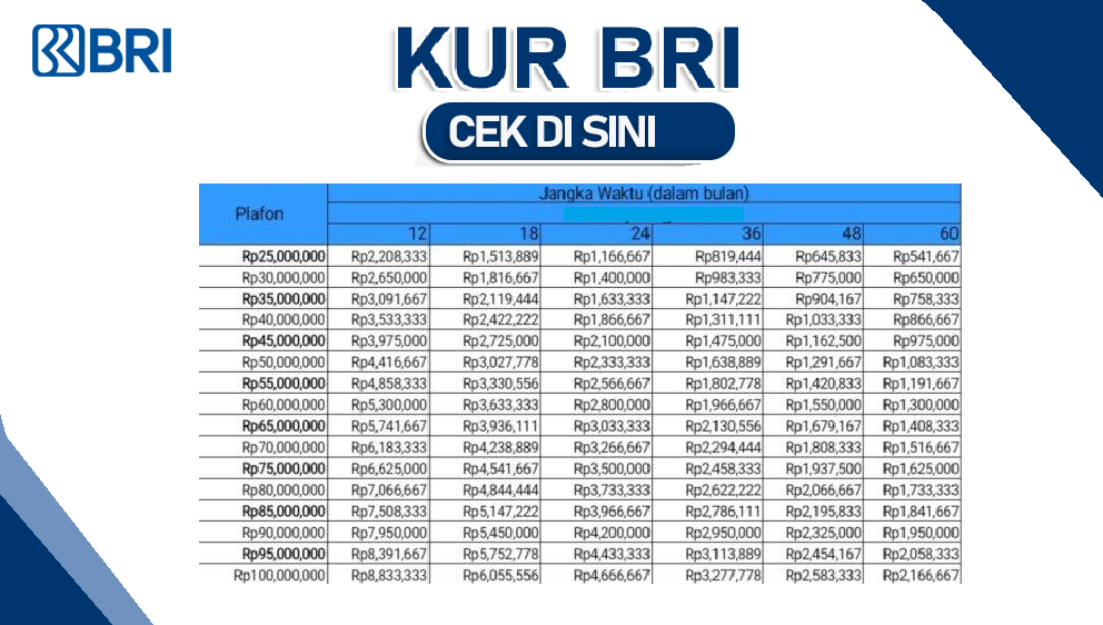 Tabel Pinjaman KUR BRI 100 Juta Terbaru Bulan Agustus 2025, Cicilan Mulai 100 Ribu