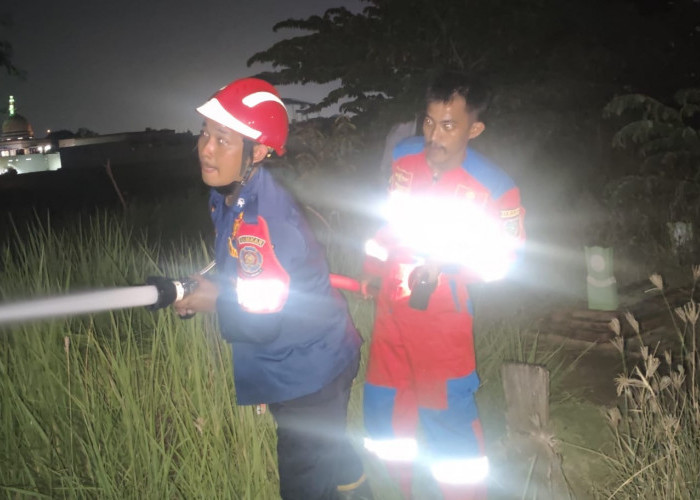 Malam Hari Kebakaran Lahan Ilalang di TPU Desa Tegalurung Gemparkan Warga 