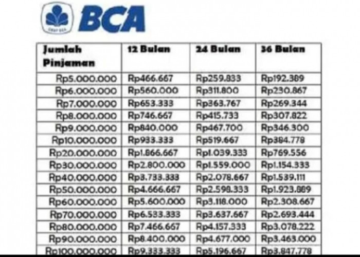 Lengkap! Ini Tabel Angsuran KUR BCA 2025 untuk Pinjaman Rp5 Juta - Rp100 Juta, Segini Cicilan Terendahnya!