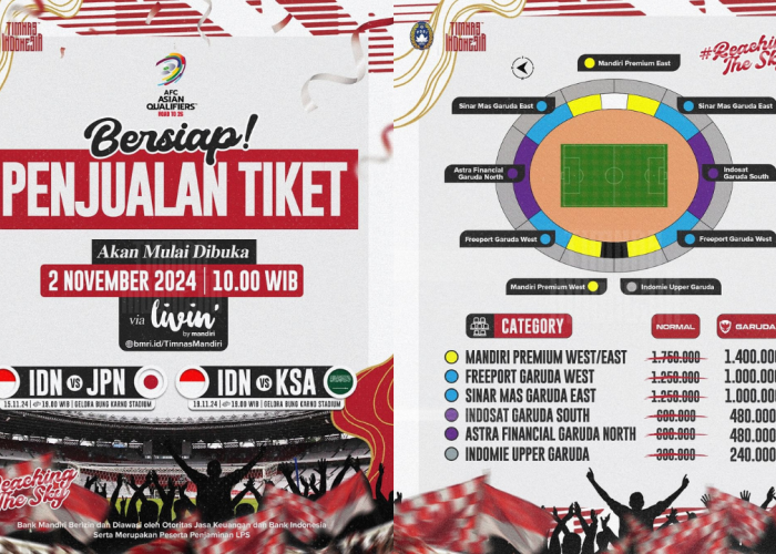 Ini Dia Daftar Lengkap Harga Tiket Pertandingan Timnas Indonesia Melawan Jepang dan Arab November Mendatang