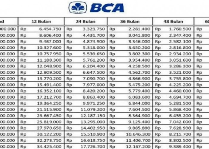Tabel Pinjaman BCA Tanpa Agunan, Dapatkan KUR Mulai Rp10-50 Juta dengan Cicilan Mulai 380 Ribu