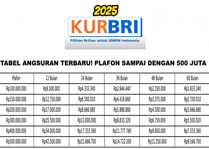 LENGKAP! Terbaru Tabel Angsuran KUR BRI 2025 Pinjaman Rp100-Rp500 Juta, Solusi Pintar untuk Modal Usaha Bebas