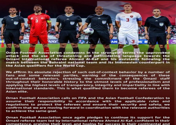 Oman Football Association Condemns Intimidation Against Referee Ahmed Al Kaf During 2026 World Cup Qualifiers