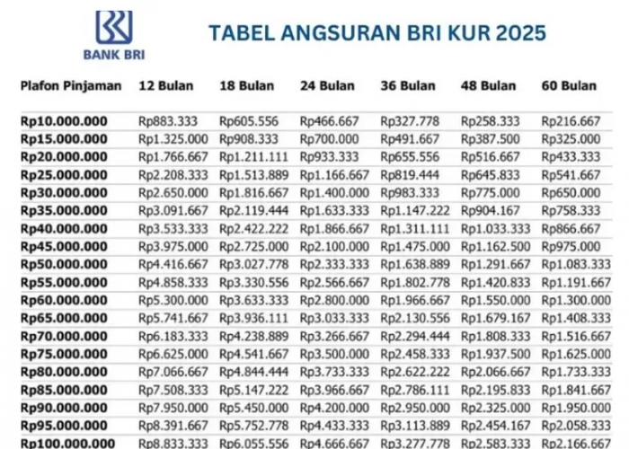  Tabel Angsuran KUR BRI Terbaru 2025: Plafon 500 Juta, Cicilannya Tetap dan Tenor Fleksibel!
