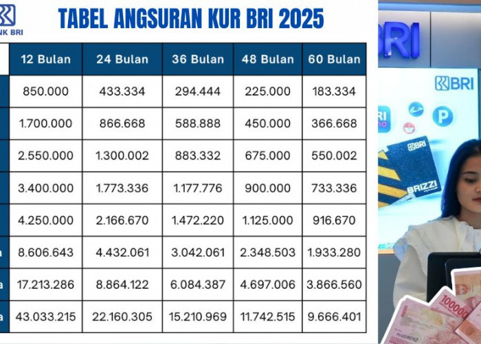 Cek Tabel KUR BRI 2025 Pinjaman 100 Juta dan Rincian Cicilan Modal Usaha Tenor 1 hingga 5 Tahun Lengkap