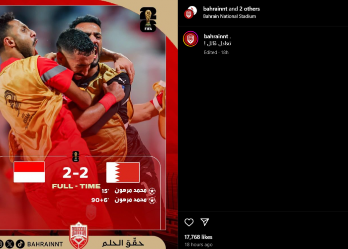 Putar Balikan Fakta! Akun Instagram Official Timnas Bahrain Unggah Postingan Goal Penyelamat Menit 90+6