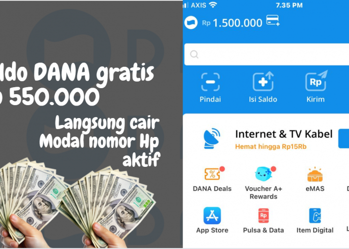 Gokil! Rp550.000 Langsung Cair dari Aplikasi Penghasil Uang, Klaim Saldo DANA Gratis Pakai Nomor Hp Doang