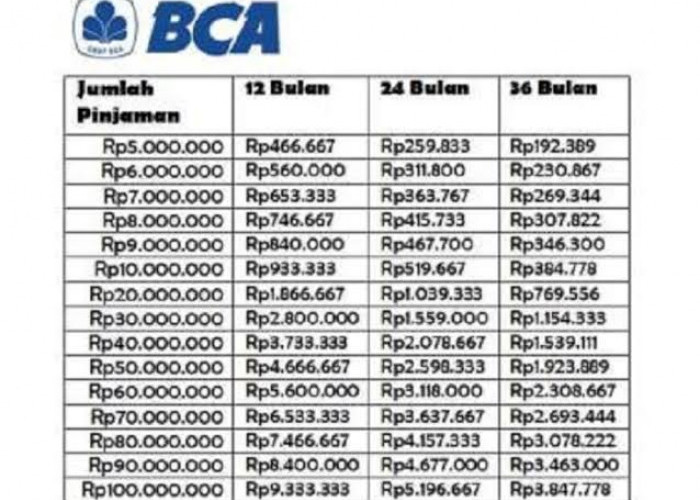 Pinjam 100 juta di Bank BCA Angsuran Berapa? Cek Tabel Angsuran Terupdate 2025, Cicilan Ringan & Tanpa Jaminan