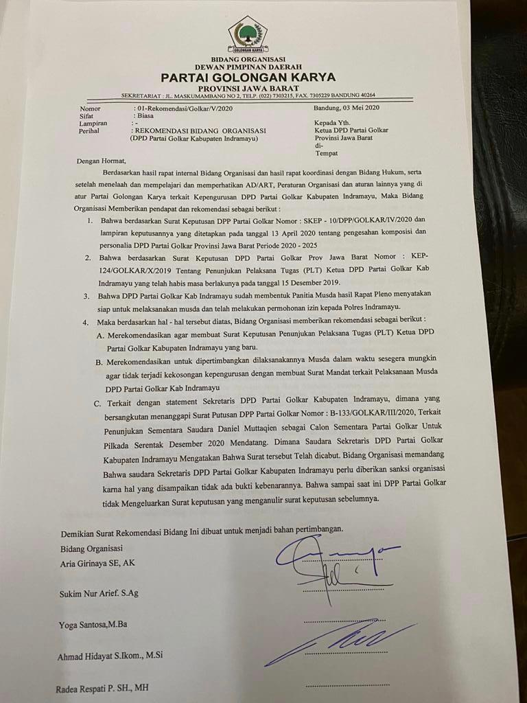 Sekretaris Golkar Dijatuhi Sanksi, Terkait Penolakan Rekom Cabup Daniel oleh DPP