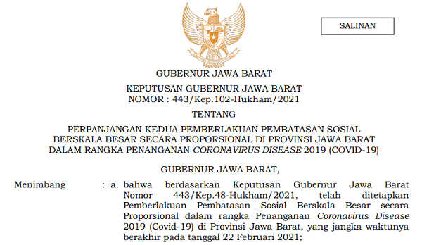 PSBB Proporsional Berlaku Seluruh Jawa Barat Diperpanjang